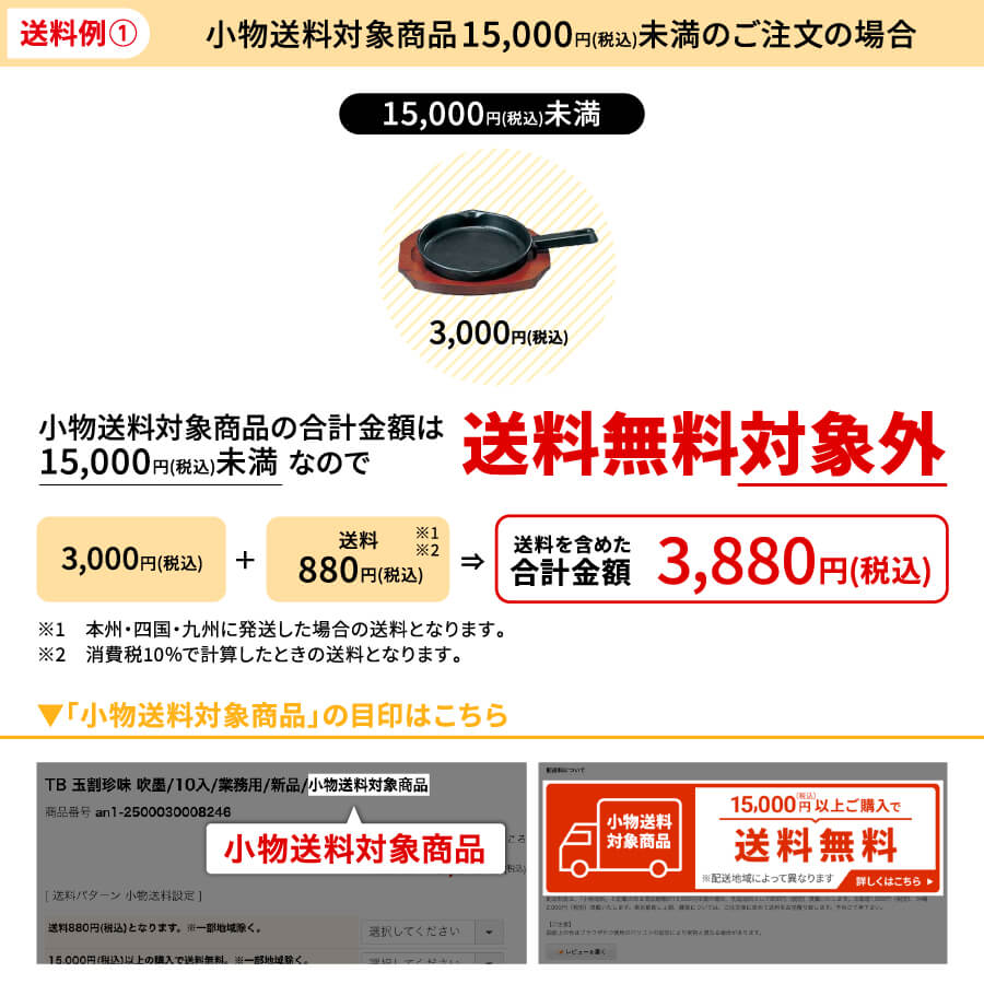 送料例1：小物送料対象商品 15,000円(税込)未満のご注文の場合