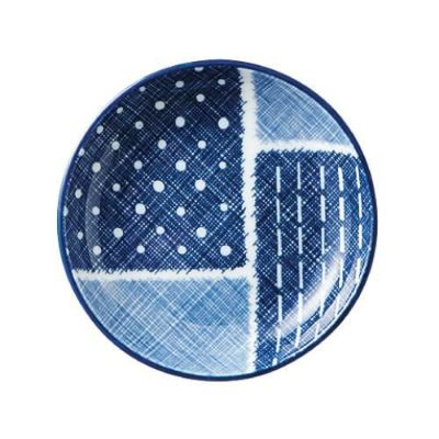 古青藍 藍格子 10cm丸皿