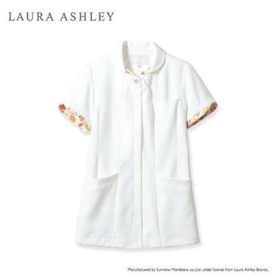 ナースジャケット 半袖 オフホワイト/アメリ ピンク LW801-12