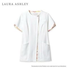 ナースジャケット 半袖 オフホワイト/アメリ ピンク LW802-12