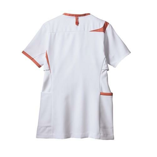 スクラブ レディス 半袖 ホワイト×コーラルピンク CHM354-0192