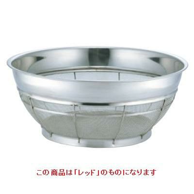 BK 18-8 カラーバー付 浅型ザル 普通目 50cm レッド レッド