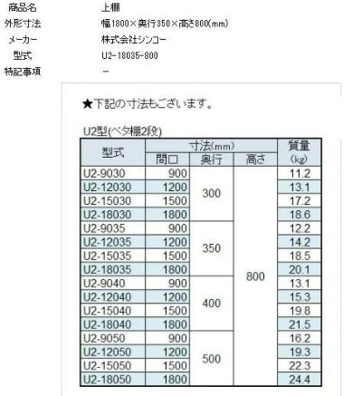 業務用/新品】【シンコー】上棚 幅1800×奥行350×高さ800 [U2-18035-800