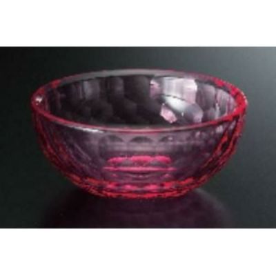 アクリル小付 φ80鉢 亀甲カッ ト レッド (全面塗)