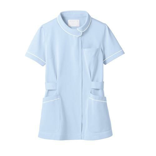 ナースジャケット 半袖 サックス/白 レディス 73-1486