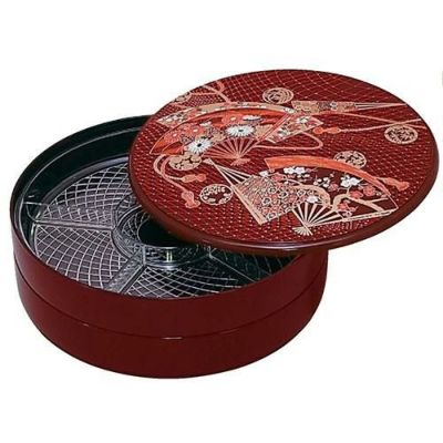 お重箱 尺0寸 タイコ丸オードブル ウルミ 花丸扇 2段（仕切別売）/業務用/新品/小物送料対象商品