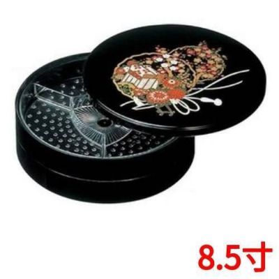 お重箱 8.5寸 丸オードブル 黒 花御所車 2段（仕切別売）/業務用/新品/小物送料対象商品