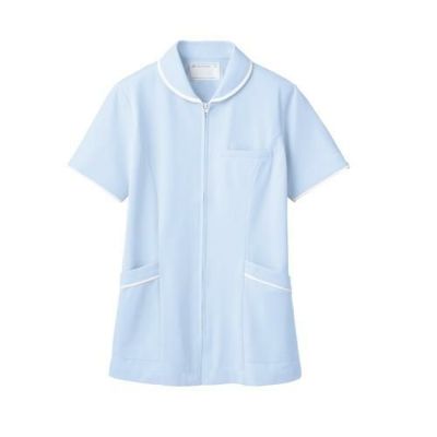 ナースジャケット 半袖 サックス/白 レディス 73-1566