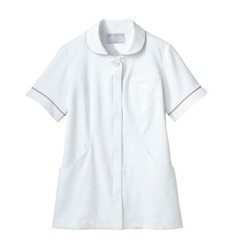 ナースジャケット 半袖 白/ラベンダー&ピンク レディス 73-2002