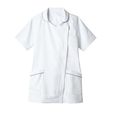 ナースジャケット 半袖 白/ターコイズ レディス 73-2113