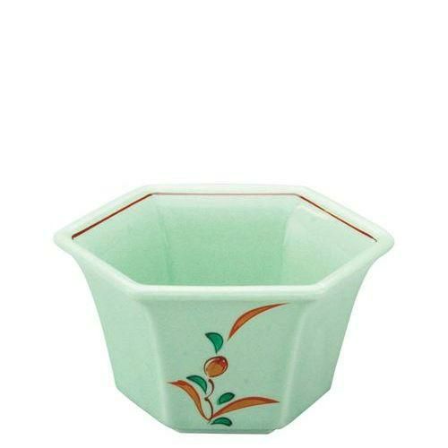 アルセラム強化食器 ヒスイ赤絵六角小鉢 EC6－38