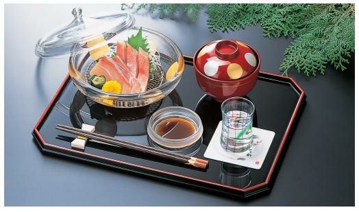 隅切長手盆黒天朱SL尺4 黒天朱