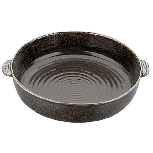 アルミ電磁用手付ドラ鉢 黒アメ釉 尺2