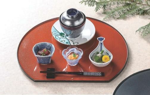 京型半月盆柿朱パール渕天黒尺2 朱パール渕黒