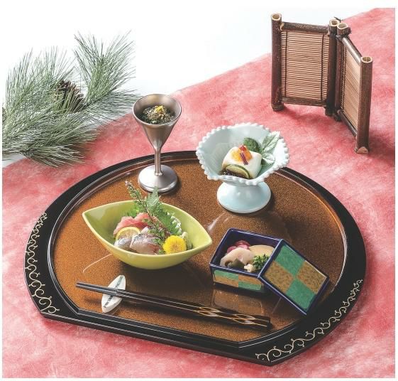 半月両面盆梨地唐草/黒木目尺3