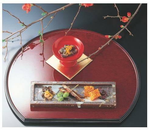 半月両面盆後藤塗毘沙門天SL/黒天朱尺3