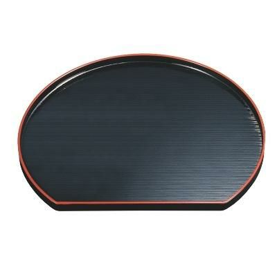 木製半月盆千筋黒天朱塗尺2 黒天朱