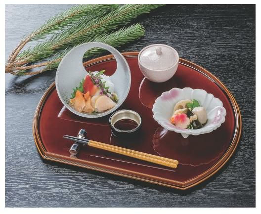 新半月両面盆漆調春慶塗/黒尺1