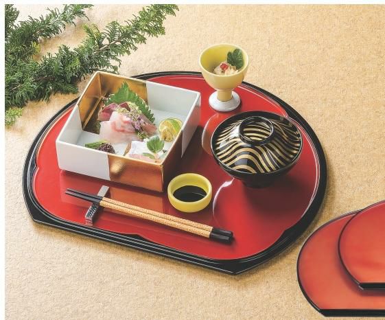 梅型半月両面盆朱/梨地尺5