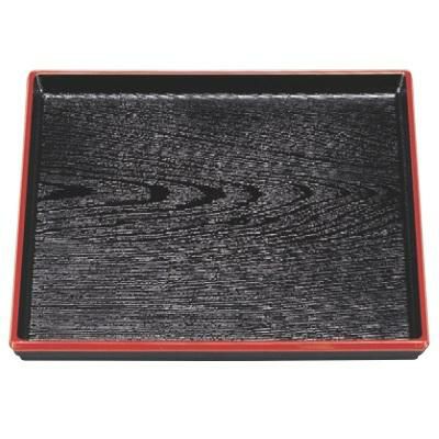 お盆 8寸角盆黒木目天朱