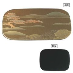 御膳 尺2.5寸小判敷膳梨地雲波松/黒乾漆高蒔絵