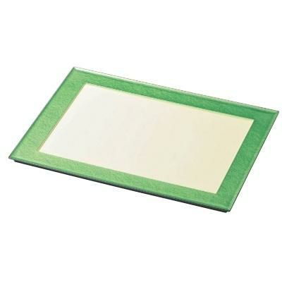 長手盆 尺4寸長手懐石プレートアイボリー/グリーン雲流