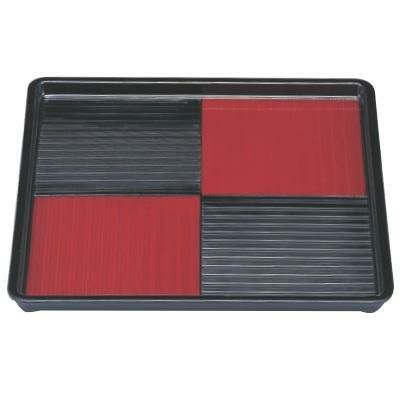 お盆 尺1寸角市松盆黒/朱 NS加工