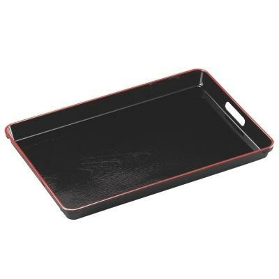 お盆 尺8寸木目脇取盆黒天朱 NS加工