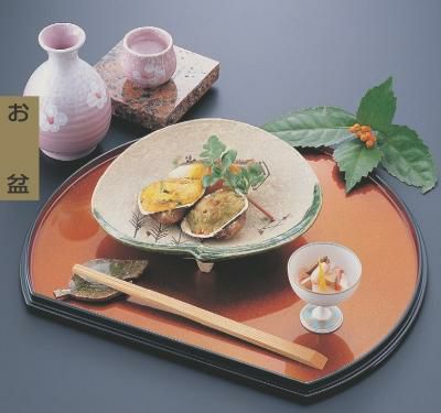 半月盆 半月両面盆金梨地/朱尺5寸