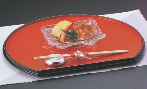 半月盆 半月両面盆朱/グリーン布目尺5寸