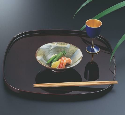 お盆 くつわ盆溜底面黒塗尺2寸 SS塗 NS加工