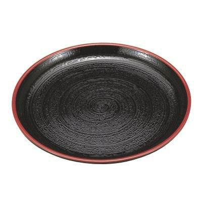 お盆 7.5寸丸盆黒刷毛目天朱ノンスリップ加工 高さ19 直径:224