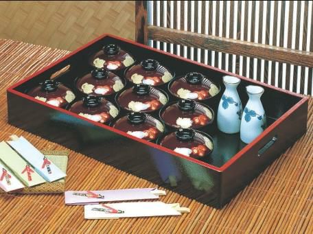 お盆 (小)料理運び盆黒木目天朱