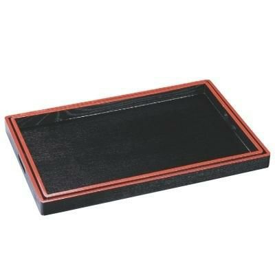 お盆 (中)脇取盆黒木目天朱セット