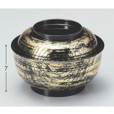 丼碗 5寸乱筋丼黒に金箔