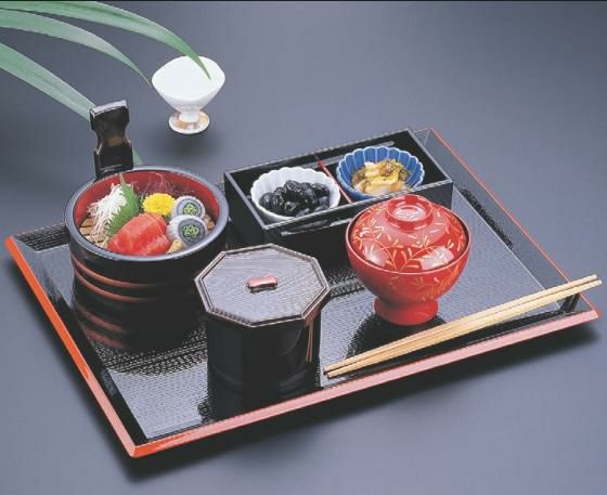 長手盆 富士長手木目盆黒渕朱尺8寸