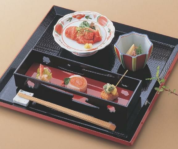 お盆 富士角盆黒木目天朱尺0寸 NS加工