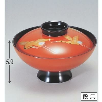 小吸椀 4.5寸小槌吸椀朱つば黒三羽鶴 SH塗 漆器