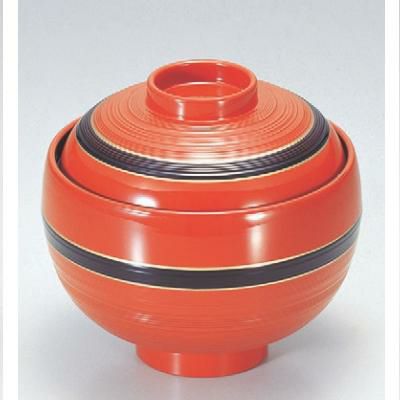 小吸椀  卵型吸椀朱に帯黒  漆器 高さ73 直径:106