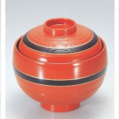 小吸椀  卵型吸椀朱に帯黒  漆器 高さ73 直径:106