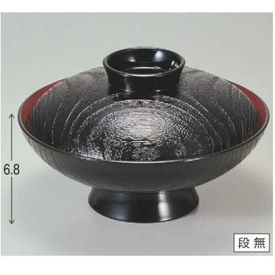 煮物椀  6寸木目椀黒内朱  漆器 高さ68 直径:180