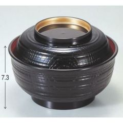 丼碗 5寸乱筋丼黒内朱つば金 漆器