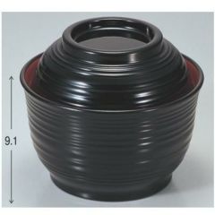 丼碗 羽反千筋丼椀黒内朱 漆器