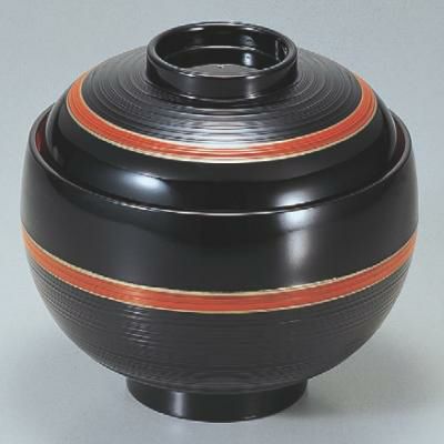 丼碗 卵型丼椀黒に帯朱内朱 漆器