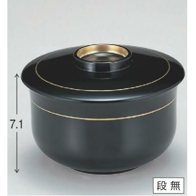 飯碗 百合型飯器黒金ラインつば金ライン内黒塗 漆器