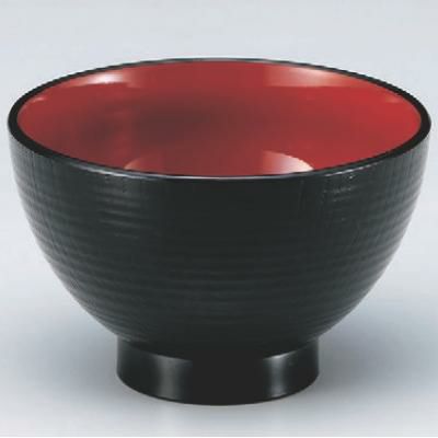 汁椀 4寸乱筋木目丼黒内朱 漆器