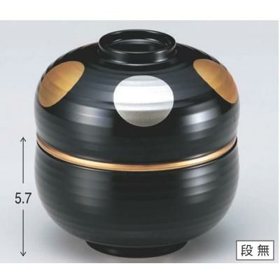 飯碗 3.5寸ひさご弁当 黒金銀箔日月内黒塗(中子付) 漆器