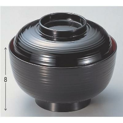 丼碗 5寸平筋丼黒内朱 漆器
