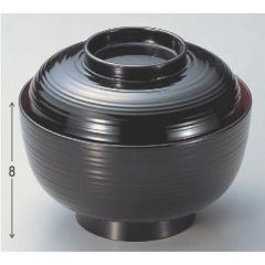 丼碗 5寸平筋丼黒内朱 漆器