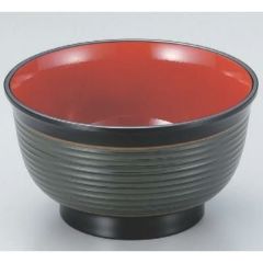 飯碗 4.5寸美里千筋飯椀グリーン金ライン内朱 漆器